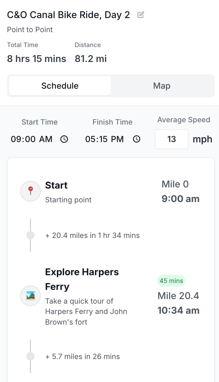 Route schedule interface